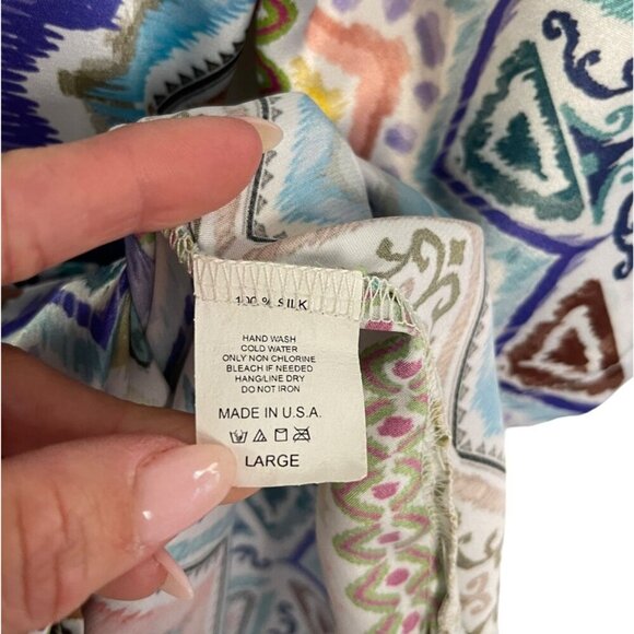 Jean-Pierre Klifa Size L Multicolor Geometric Print Silk Tunic Dress 3/4 Sleeves - Picture 6 of 6